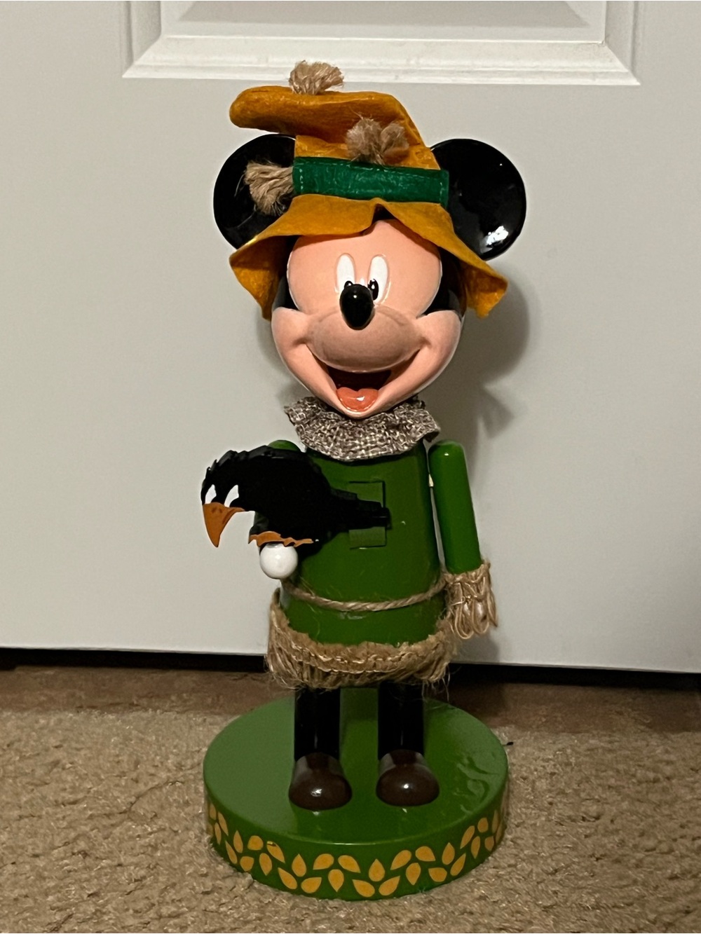 Disney Green Scarecrow Mickey Fall Figurine with Mustard Hat